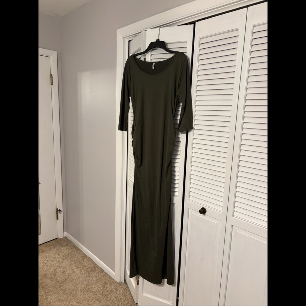 Elegant Olive Green Maternity Maxi Dress